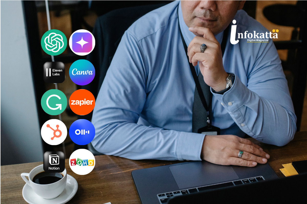 Small business owner using AI tools on a laptop