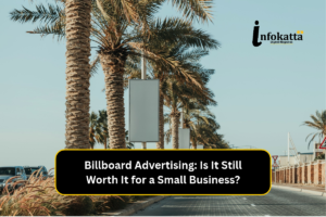 Local business billboard advertisement on a busy road
