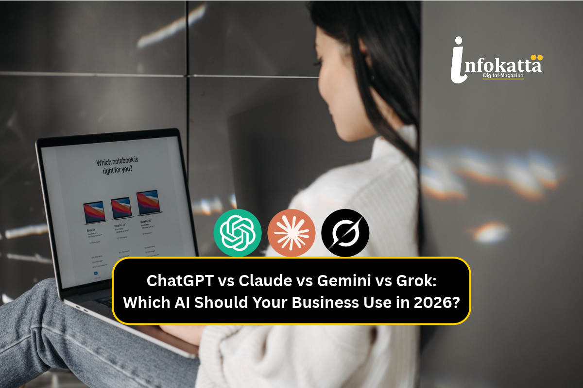 Business owner comparing AI chatbot tools on a laptop